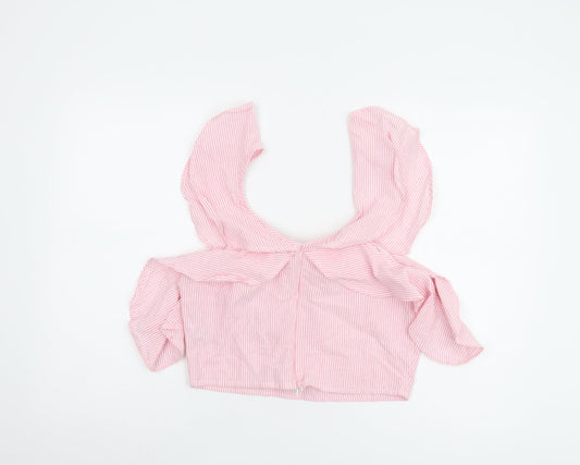 Boohoo Women's Pink Striped Cropped Blouse - Size 12