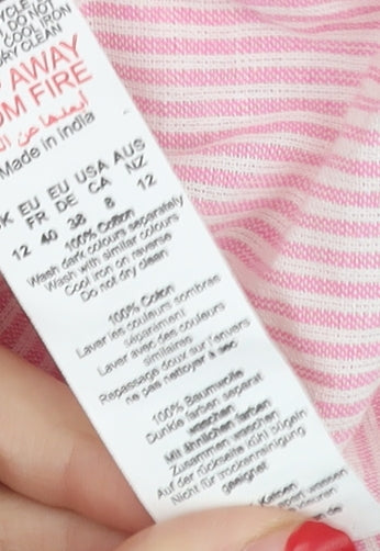 Boohoo Women's Pink Striped Cropped Blouse - Size 12