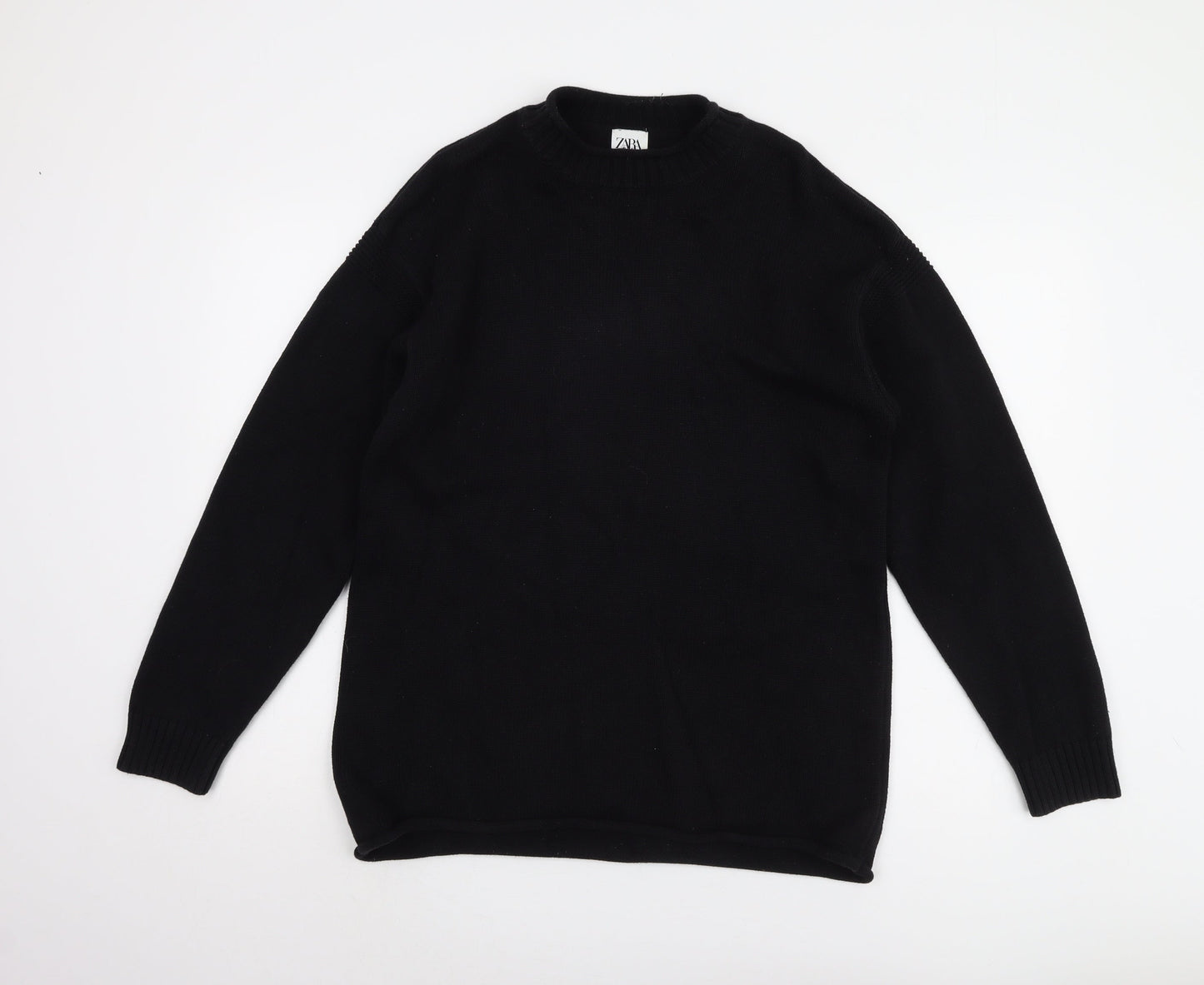 Zara Men's Black L Crew Neck Cotton Pullover Jumper