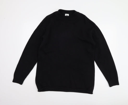 Zara Men's Black L Crew Neck Cotton Pullover Jumper