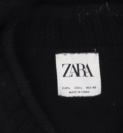 Zara Men's Black L Crew Neck Cotton Pullover Jumper