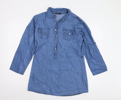 boohoo Women's Blue Chambray Button-Up Shirt S