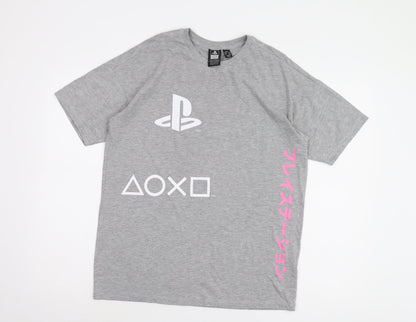 PlayStation Men's Grey Graphic T-Shirt 2XS