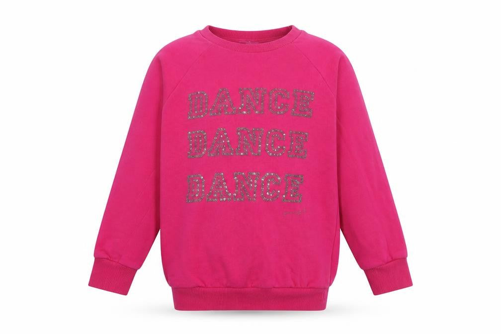 Front view of Pineapple girls’ pink dance sweatshirt, 6-7 years