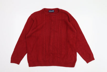 Tulchan Men's Red Cotton Cable-Knit Pullover L