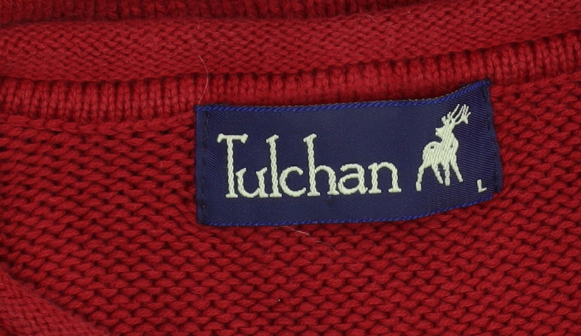 Tulchan Men's Red Cotton Cable-Knit Pullover L