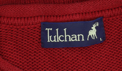 Tulchan Men's Red Cotton Cable-Knit Pullover L
