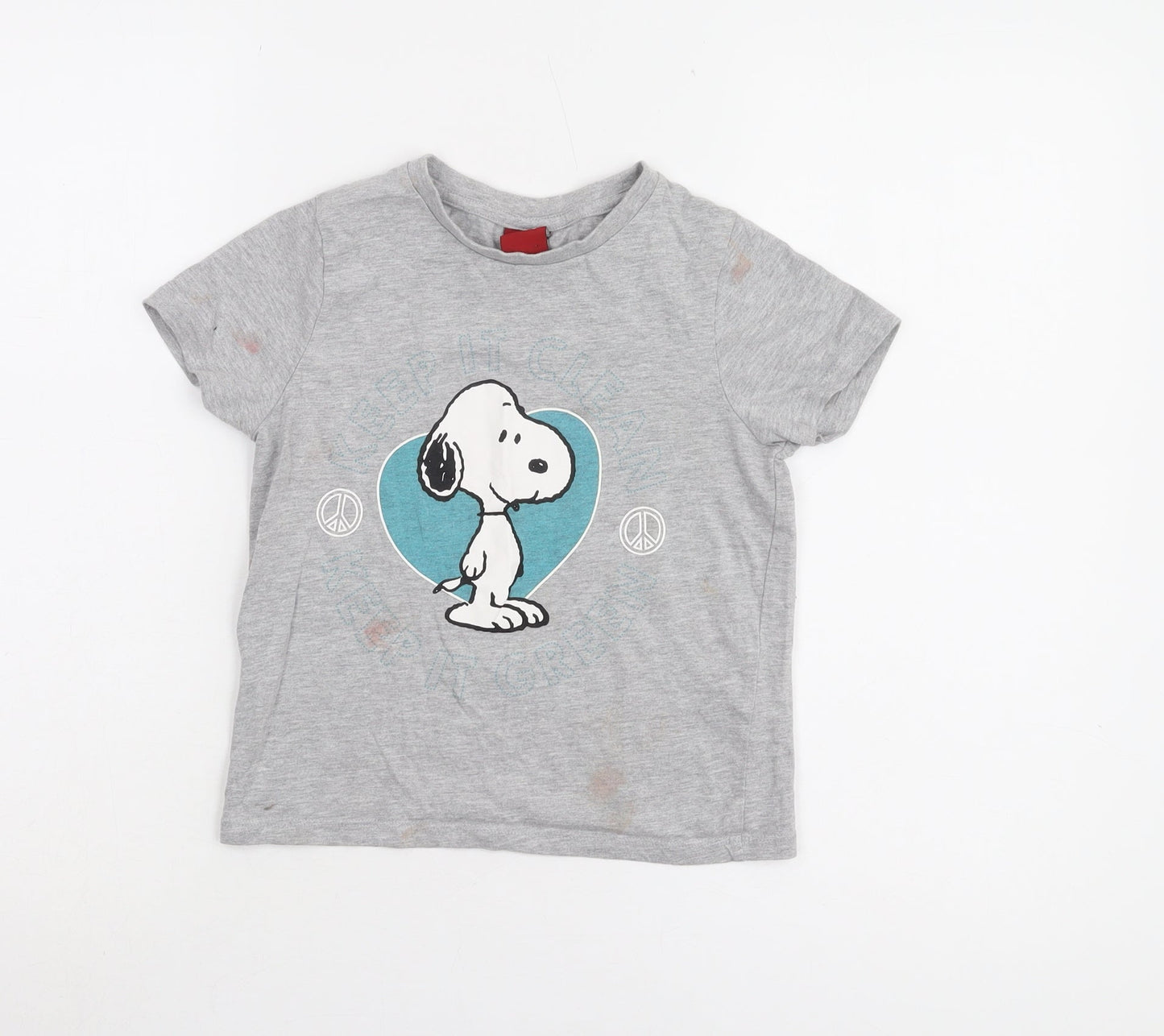 M&Co Girls Grey Snoopy T-Shirt 11 Years Graphic Print