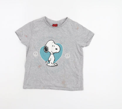 M&Co Girls Grey Snoopy T-Shirt 11 Years Graphic Print