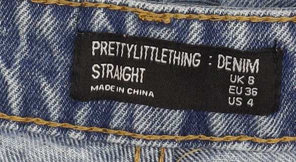 Womens UK Size 8 PRETTYLITTLETHING Regular Fit Straight Blue Jeans