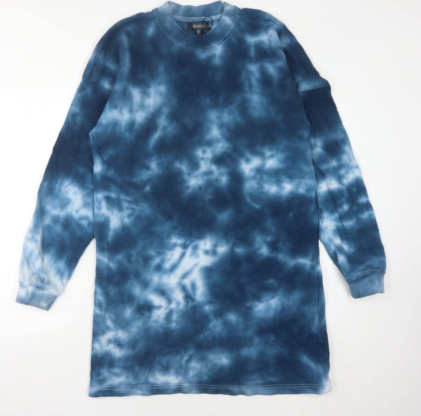 Missguided Women's Blue Tie-Dye Cotton T-Shirt Dress Size 8