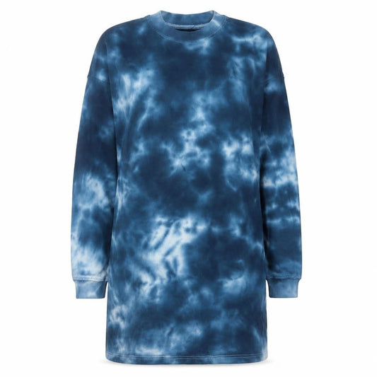 Front view of Missguided Women's Blue Tie-Dye Cotton T-Shirt Dress, size 8