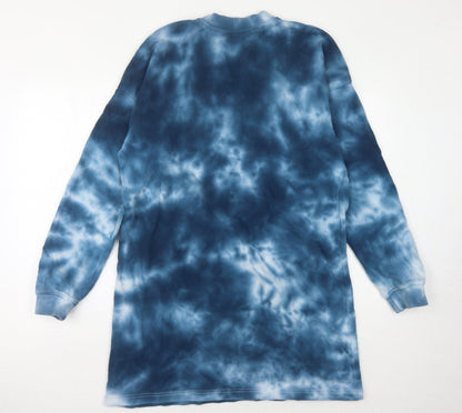 Missguided Women's Blue Tie-Dye Cotton T-Shirt Dress Size 8