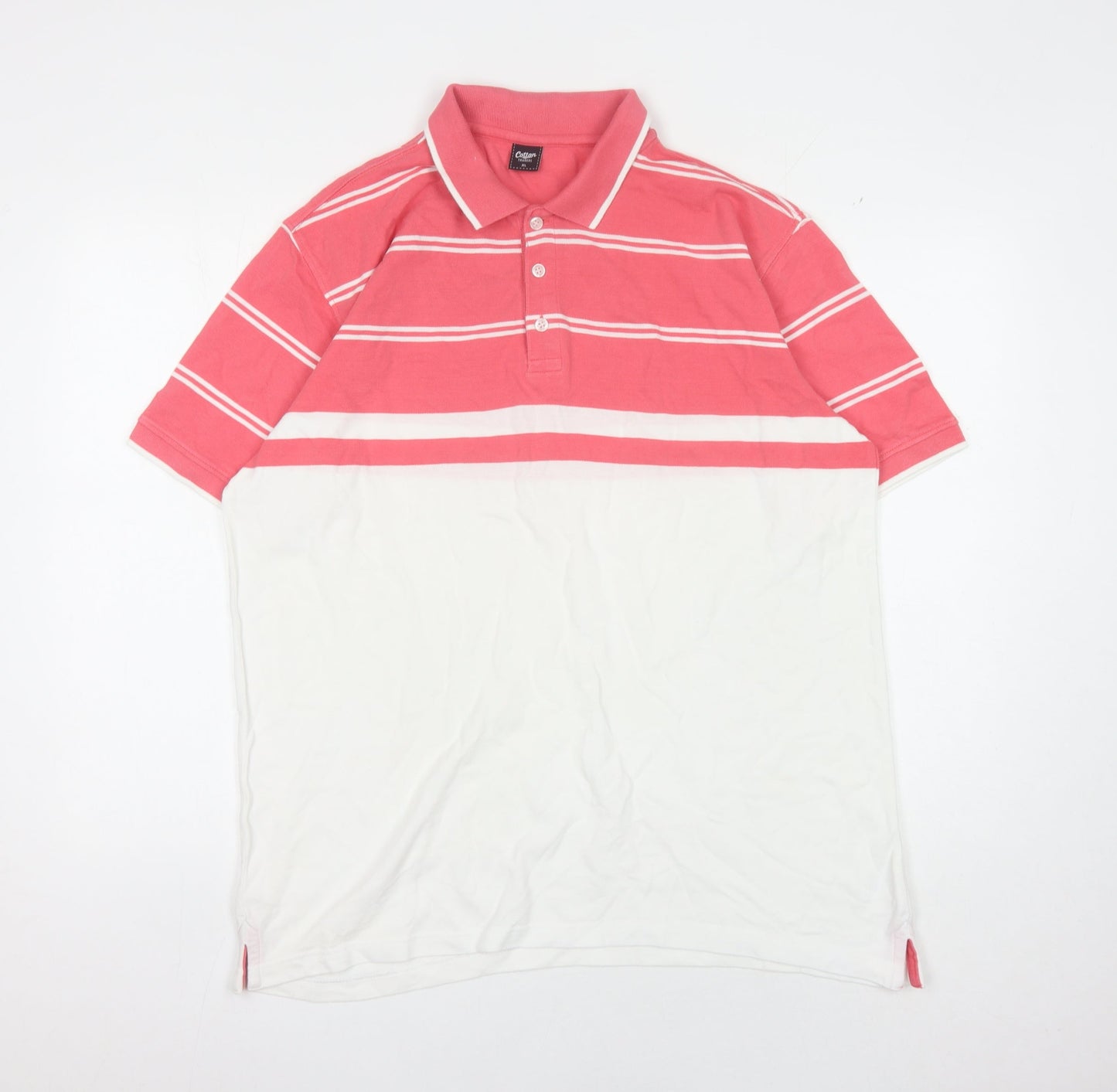 Cotton Traders Men's Pink Striped Polo Shirt XL