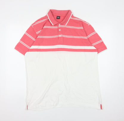 Cotton Traders Men's Pink Striped Polo Shirt XL