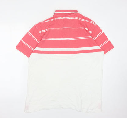 Cotton Traders Men's Pink Striped Polo Shirt XL