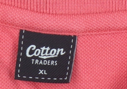 Cotton Traders Men's Pink Striped Polo Shirt XL