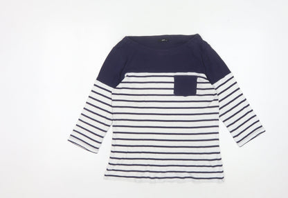 M&Co Women's Blue Striped Boat Neck T-Shirt Size 10