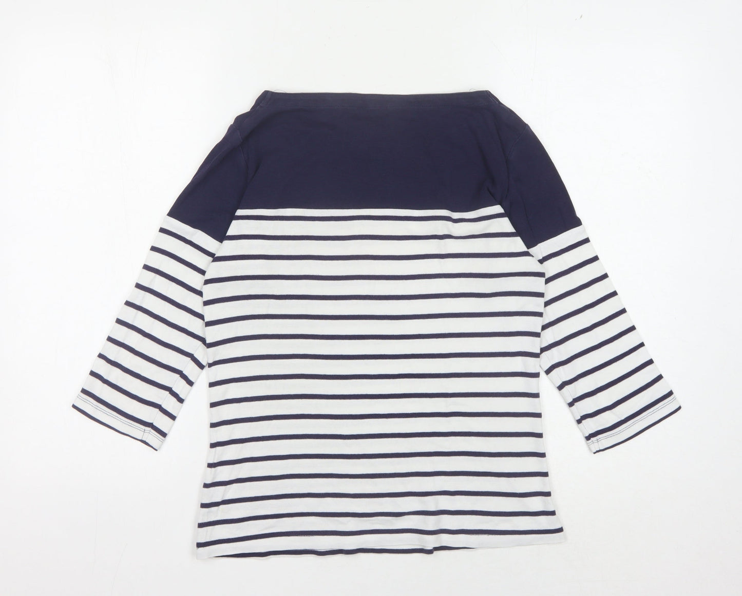 M&Co Women's Blue Striped Boat Neck T-Shirt Size 10