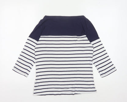 M&Co Women's Blue Striped Boat Neck T-Shirt Size 10