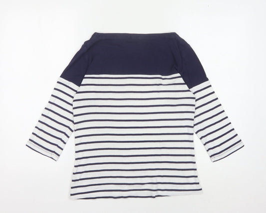 M&Co Women's Blue Striped Boat Neck T-Shirt Size 10