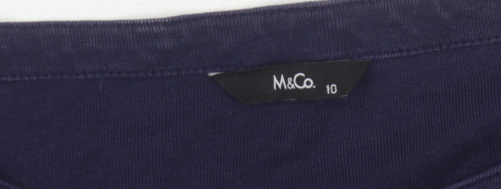 M&Co Women's Blue Striped Boat Neck T-Shirt Size 10