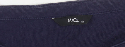 M&Co Women's Blue Striped Boat Neck T-Shirt Size 10