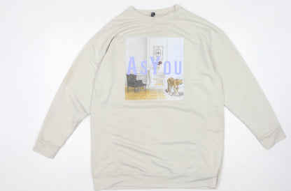 As You Women's Beige Graphic Print Sweatshirt Size 8