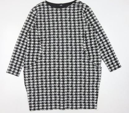 Wallis Women's Black Houndstooth Long Sleeve Dress Size 12