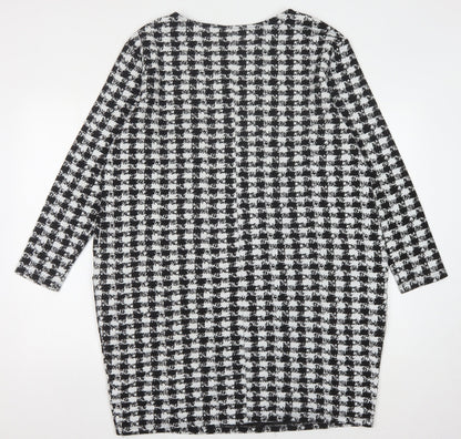 Wallis Women's Black Houndstooth Long Sleeve Dress Size 12