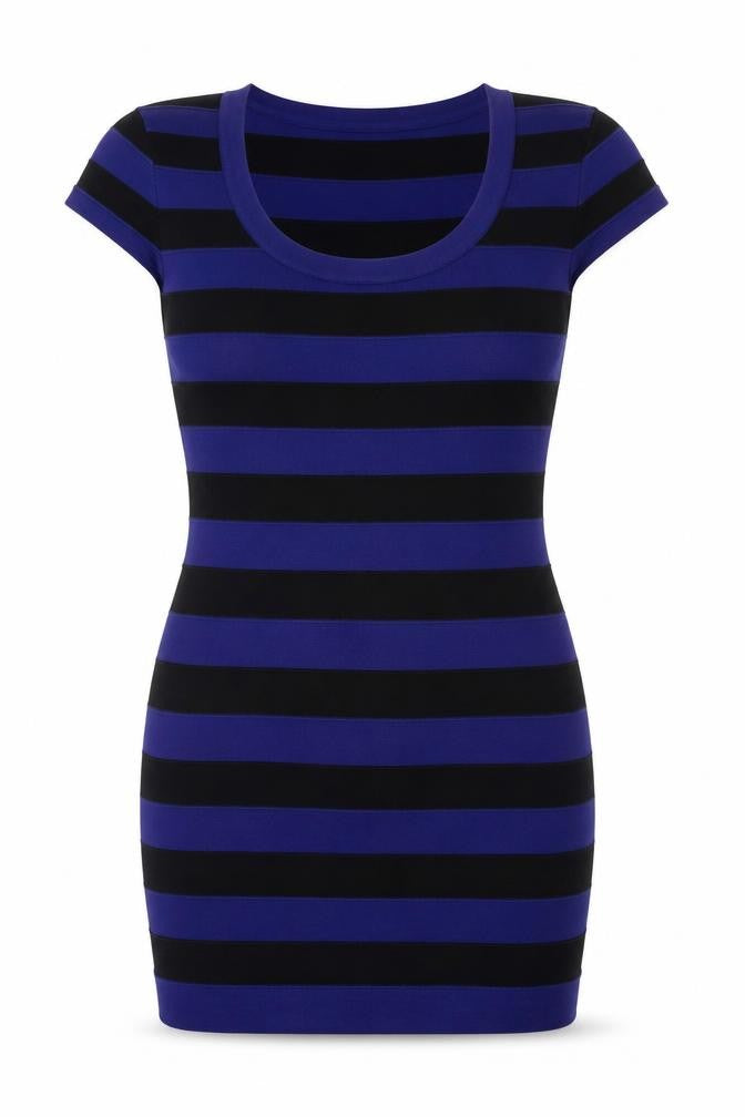 French Connection Blue Bodycon Striped Dress, Size 12