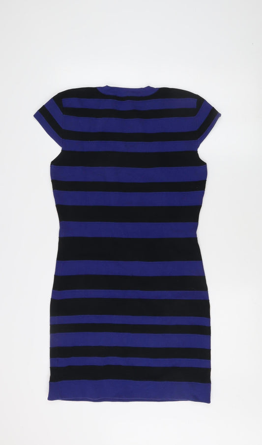 French Connection Blue Bodycon Striped Dress, Size 12