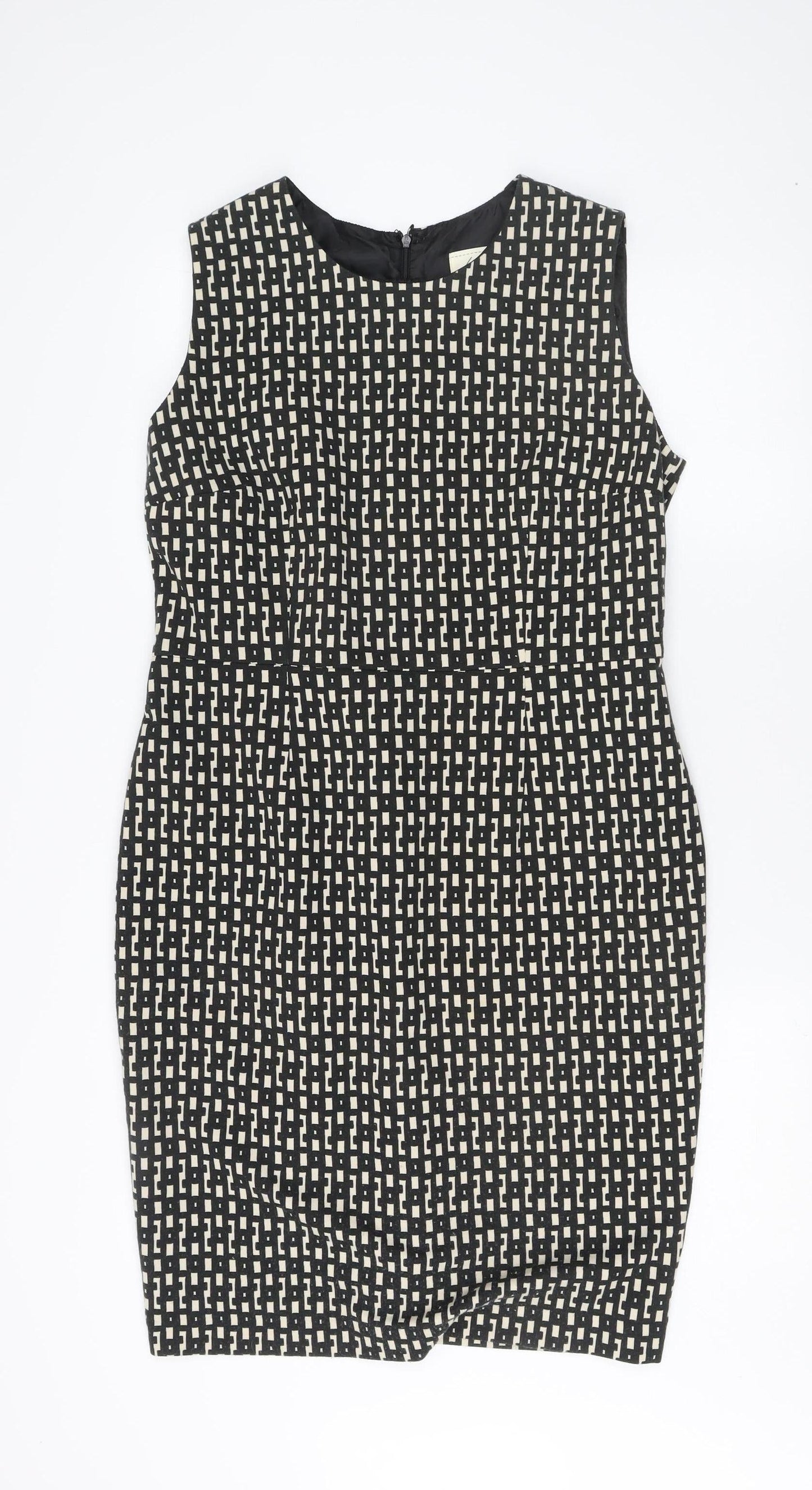 Linea Women's Black Geometric Sheath Dress Size 14