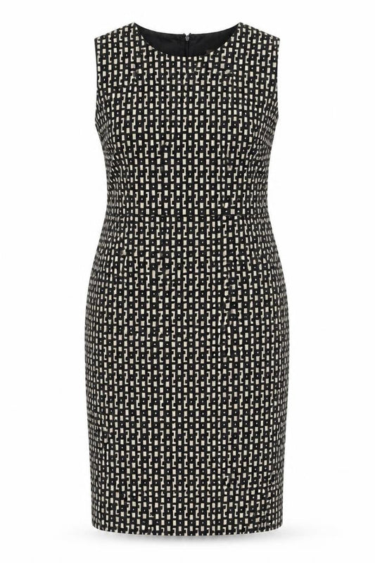 Front view of Linea Women's Black Geometric Sheath Dress, size 14