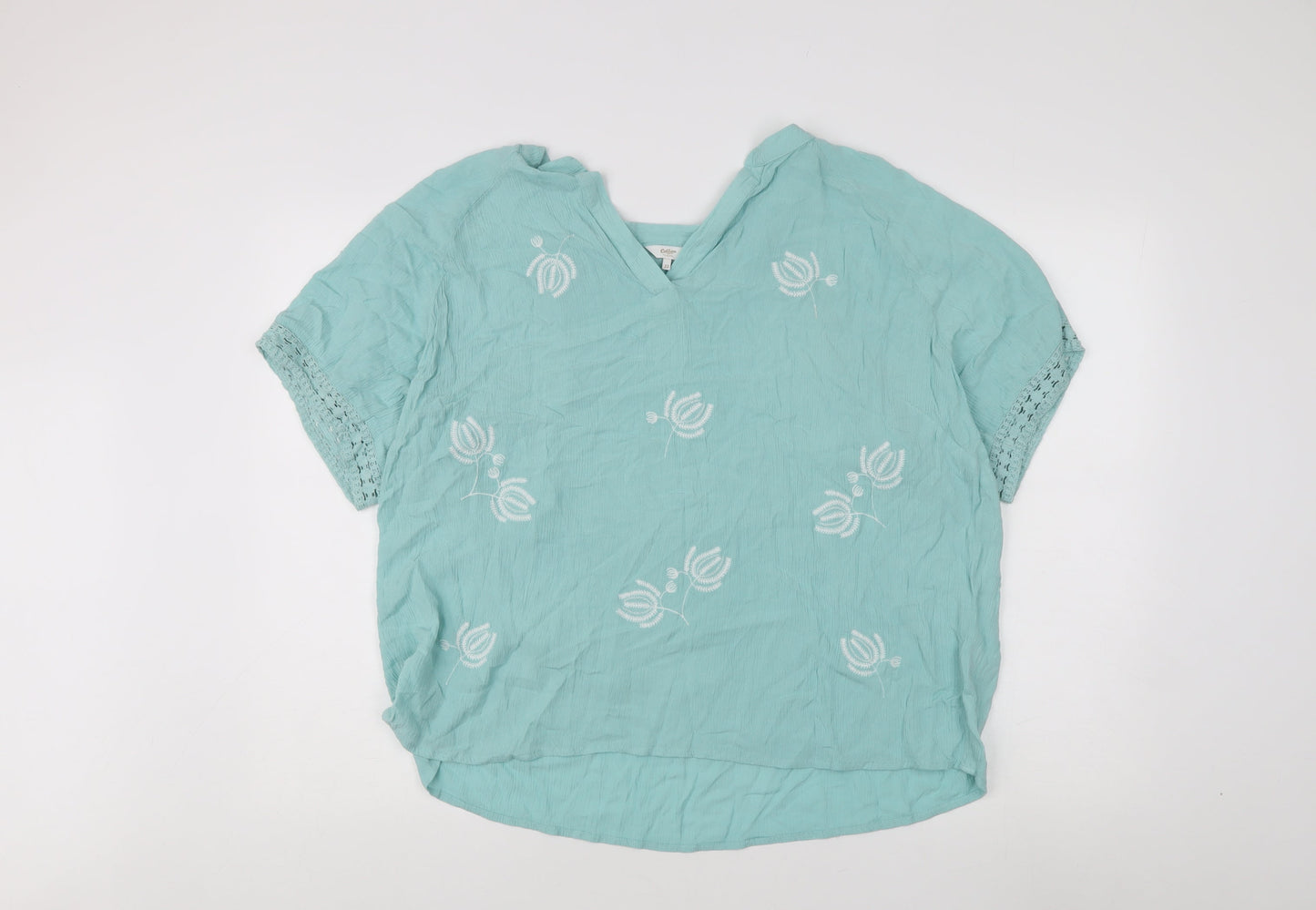 Cotton Traders Women's Green Floral Blouse Size 22