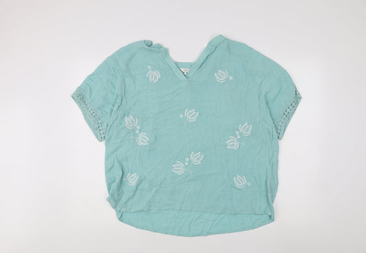 Cotton Traders Women's Green Floral Blouse Size 22