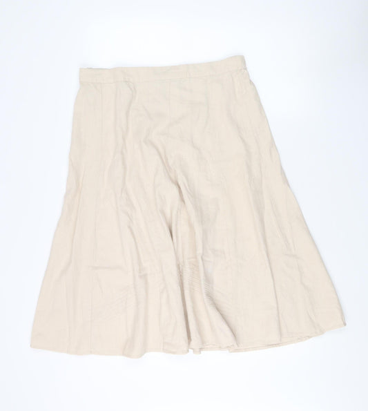 Damart Women's Beige A-Line Midi Skirt Size 18 Linen Blend