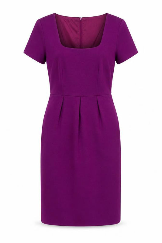 Front view of L.K. Bennett Women’s Purple Sheath Dress, size UK 12, Wool
