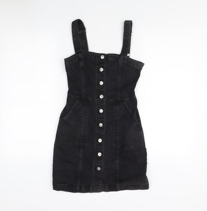 H&M Women's Black Denim Pinafore Dress Size 6