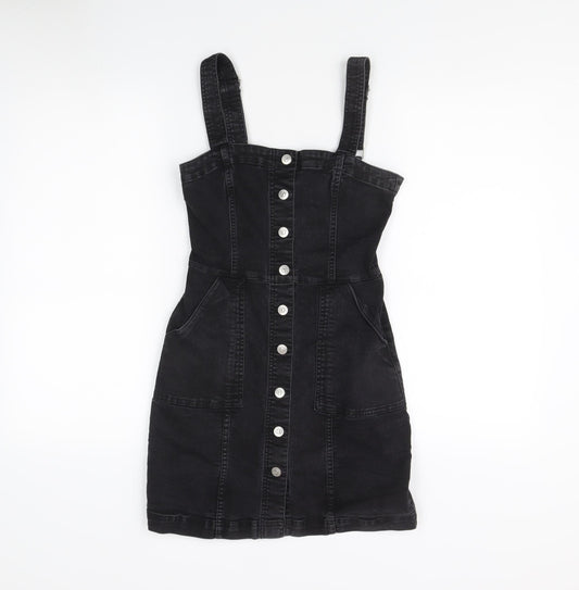 H&M Women's Black Denim Pinafore Dress Size 6