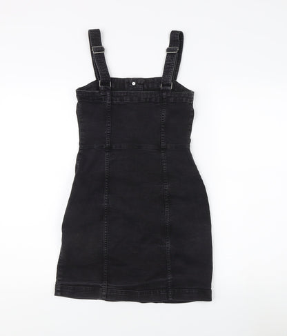 H&M Women's Black Denim Pinafore Dress Size 6