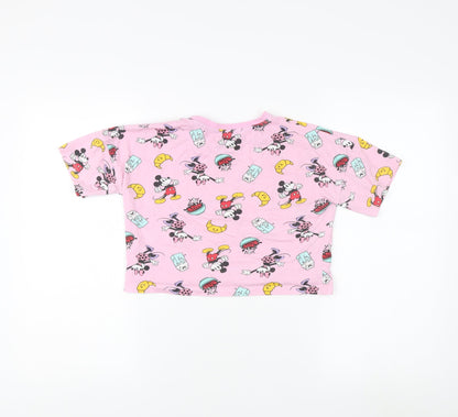 Primark Girls Pink Mickey Mouse Cropped T-Shirt 8-9 Years