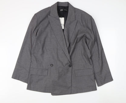 Zara Women's Grey Double-Breasted Blazer L