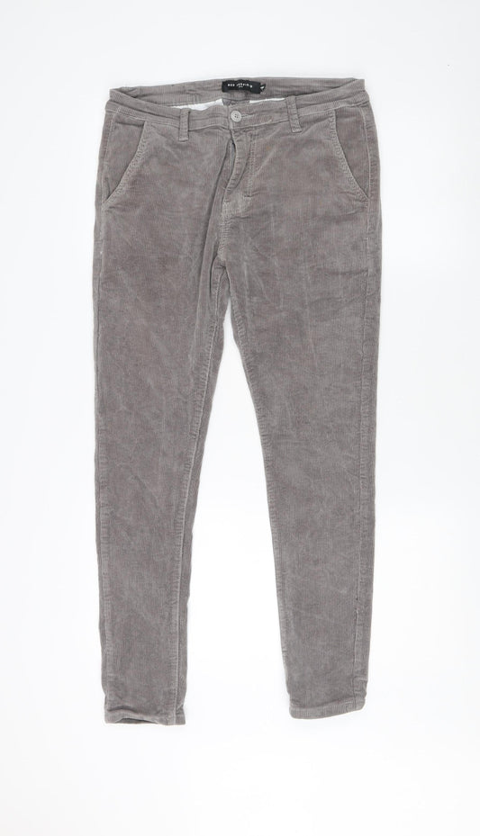 Bee Inspired Men's Grey Corduroy Slim Trousers, Size 32