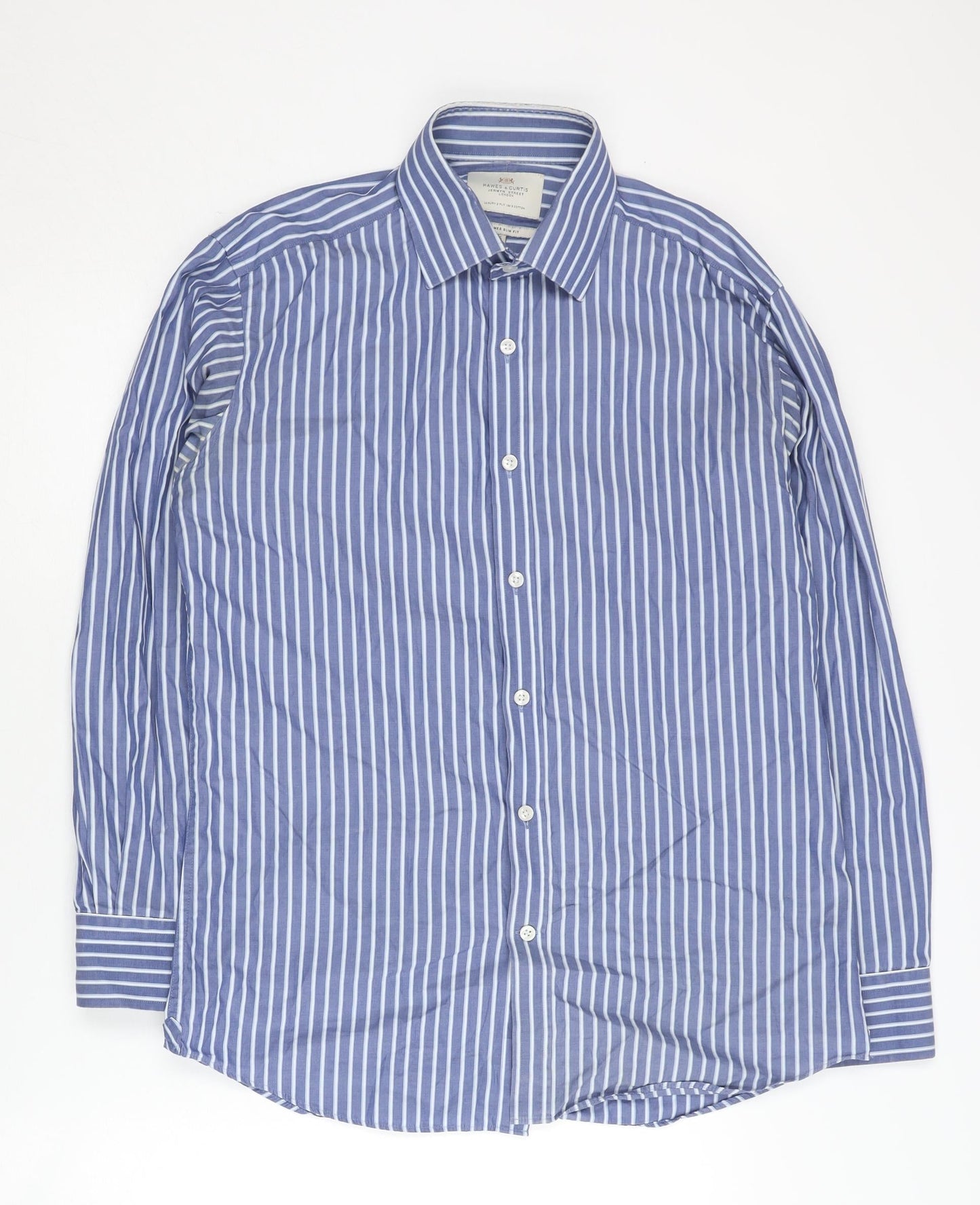 Hawes & Curtis Men's Blue Striped Slim Fit Shirt Size 15