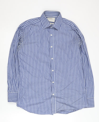 Hawes & Curtis Men's Blue Striped Slim Fit Shirt Size 15