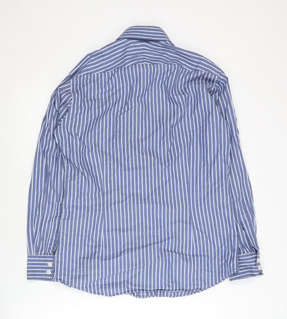 Hawes & Curtis Men's Blue Striped Slim Fit Shirt Size 15