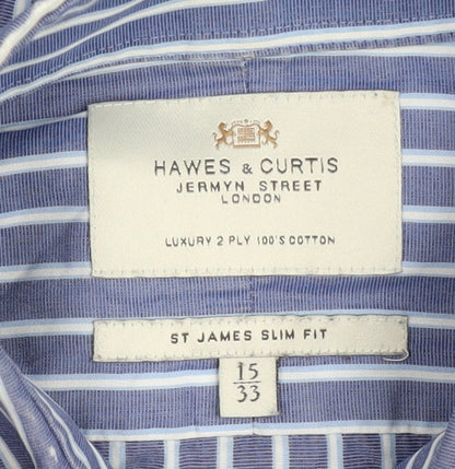 Hawes & Curtis Men's Blue Striped Slim Fit Shirt Size 15