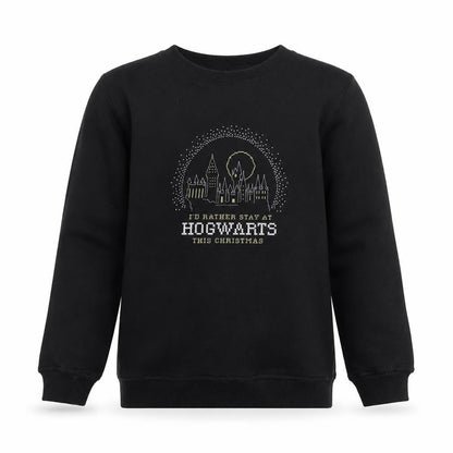 Front view of Harry Potter boys’ black christmas sweatshirt 11-12 years