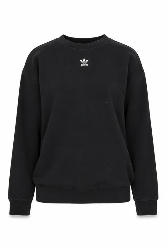 Front view of Adidas Women's Black Crew Neck Sweatshirt, size UK 8